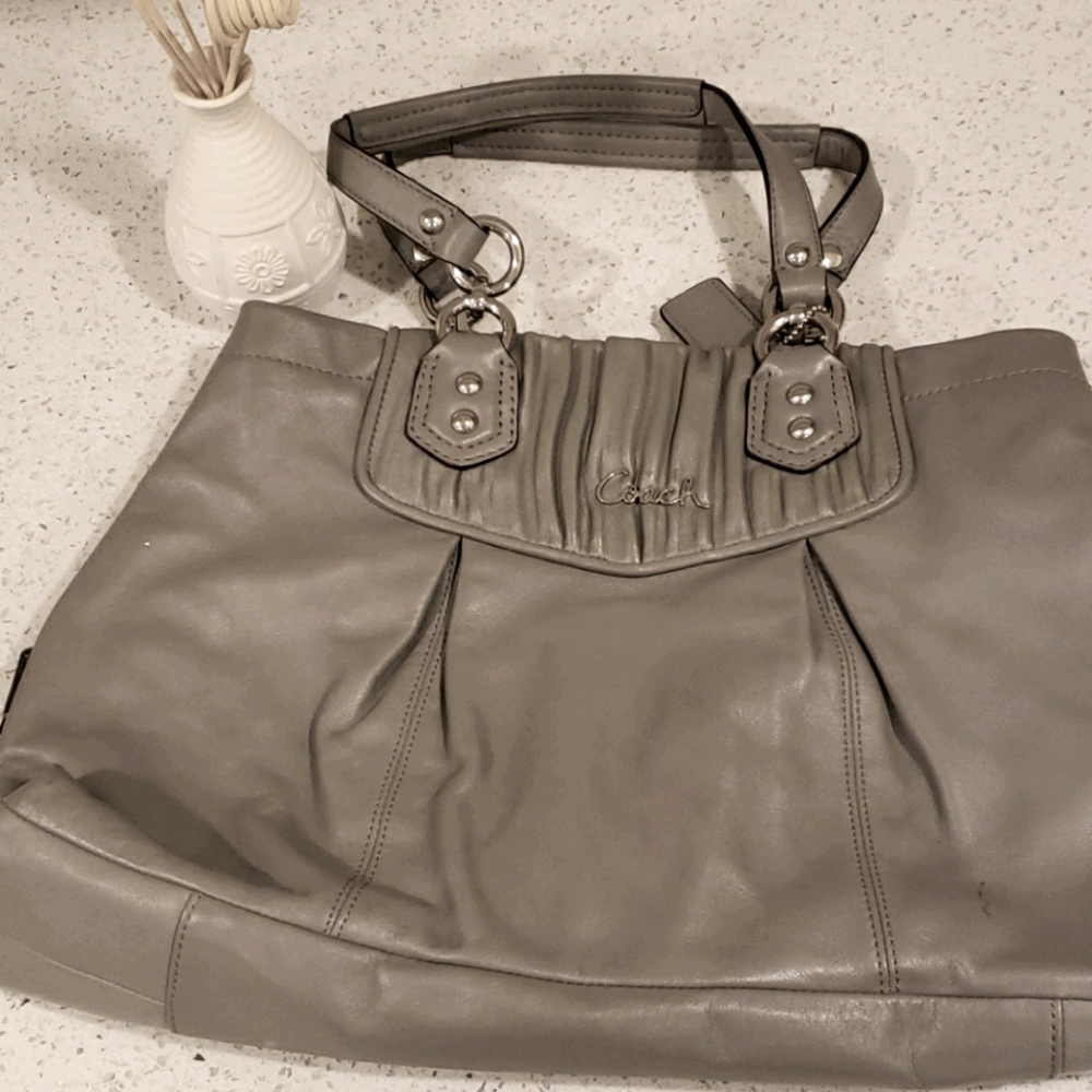 Coach gray leather Ashley gathered tote/satche